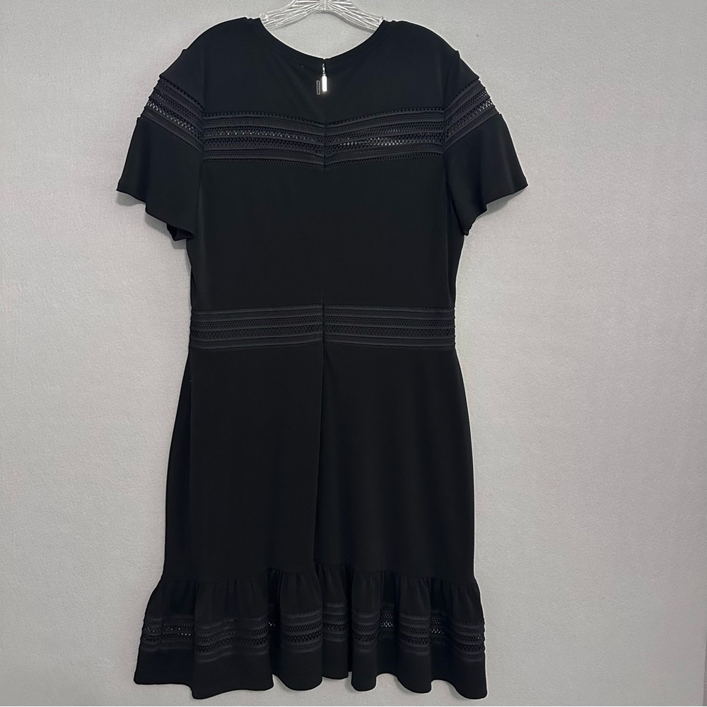 Michael Kors Black A-Line Dress Short Sleeve Ruffle Hem Crew Neck Mesh Insets XL - Picture 6 of 11